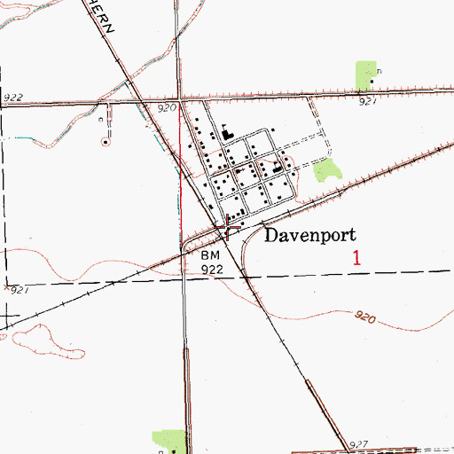 Topographic Map of Davenport Post Office, ND