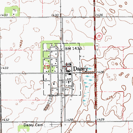 Topographic Map of Dazey Post Office, ND