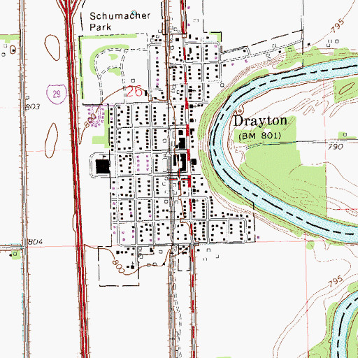 Topographic Map of Drayton Post Office, ND