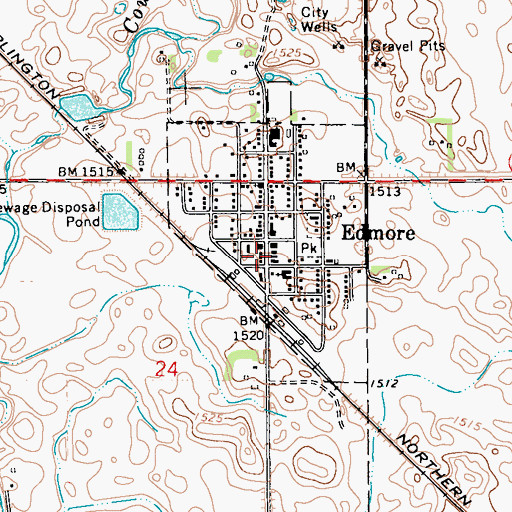 Topographic Map of Edmore Post Office, ND
