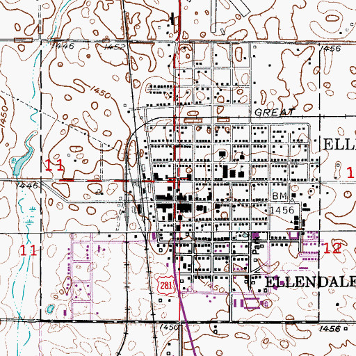 Topographic Map of Ellendale Post Office, ND