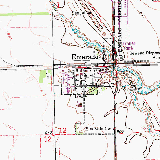 Topographic Map of Emerado Post Office, ND