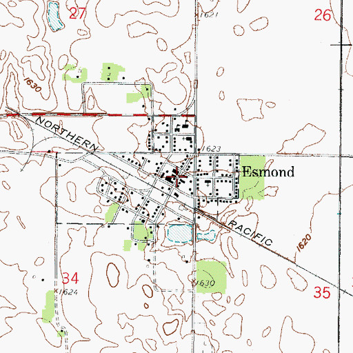 Topographic Map of Esmond Post Office, ND