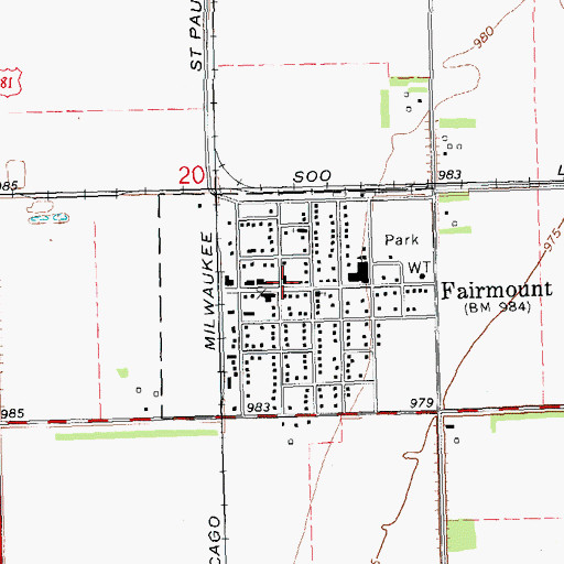 Topographic Map of Fairmount Post Office, ND