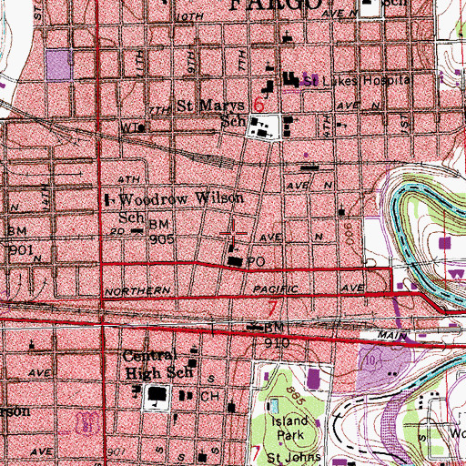 Topographic Map of Fargo Post Office, ND