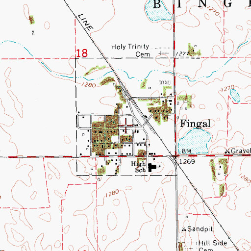 Topographic Map of Fingal Post Office, ND