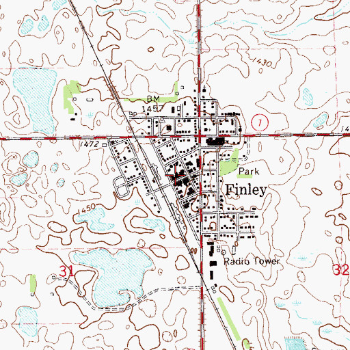 Topographic Map of Finley Post Office, ND