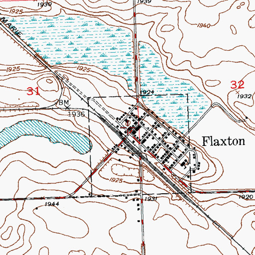 Topographic Map of Flaxton Post Office, ND