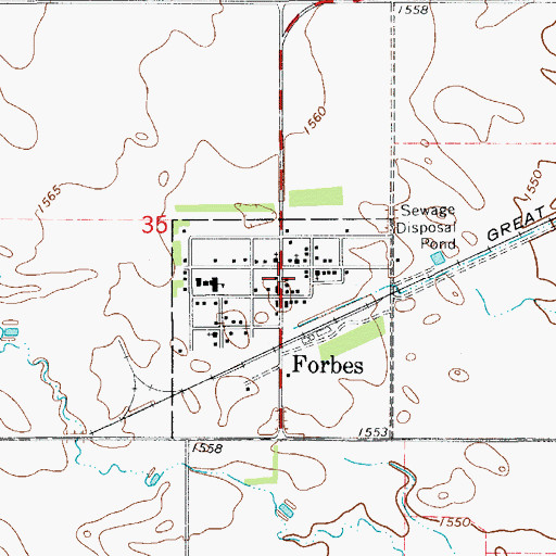 Topographic Map of Forbes Post Office, ND