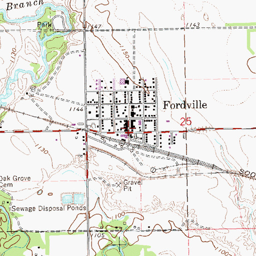 Topographic Map of Fordville Post Office, ND