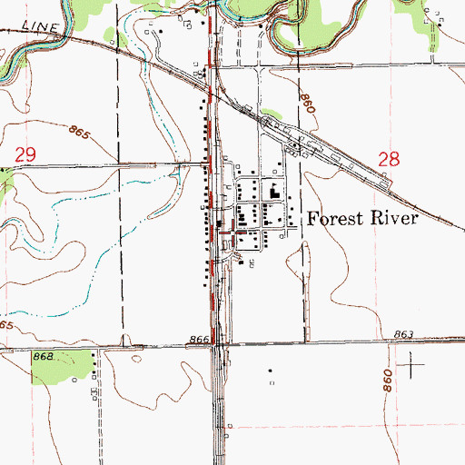 Topographic Map of Forest River Post Office, ND