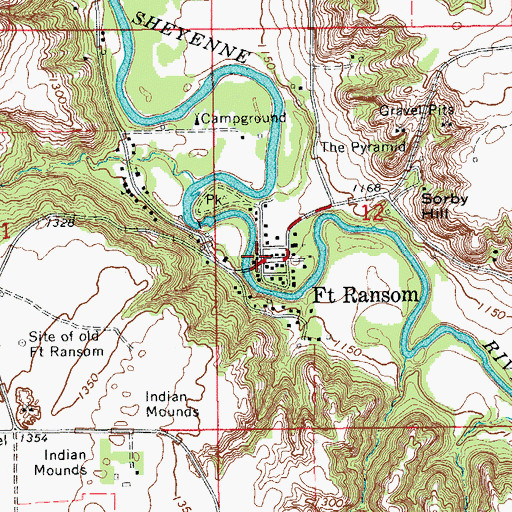 Topographic Map of Fort Ransom Post Office, ND