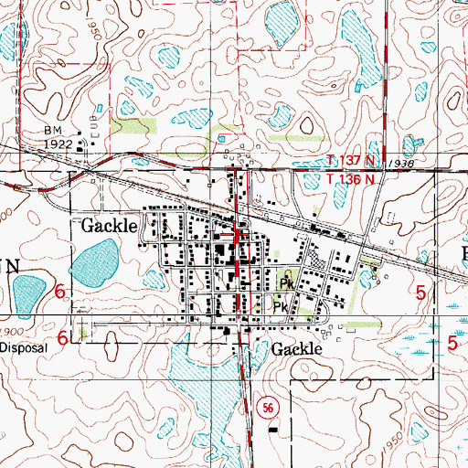 Topographic Map of Gackle Post Office, ND
