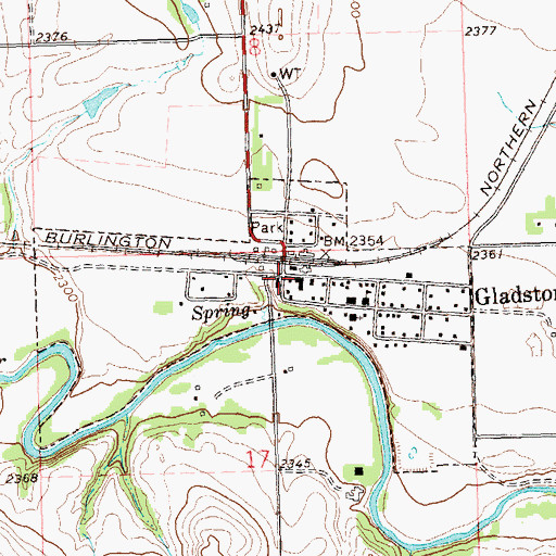 Topographic Map of Gladstone Post Office, ND