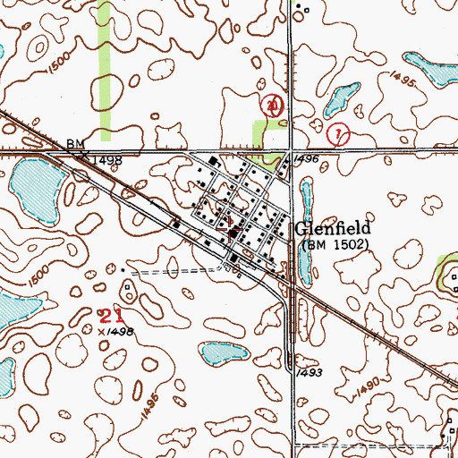 Topographic Map of Glenfield Post Office, ND