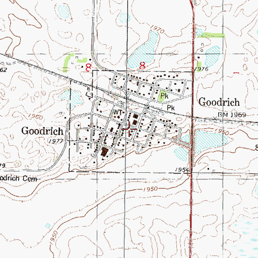 Topographic Map of Goodrich Post Office, ND