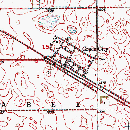 Topographic Map of Grace City Post Office, ND