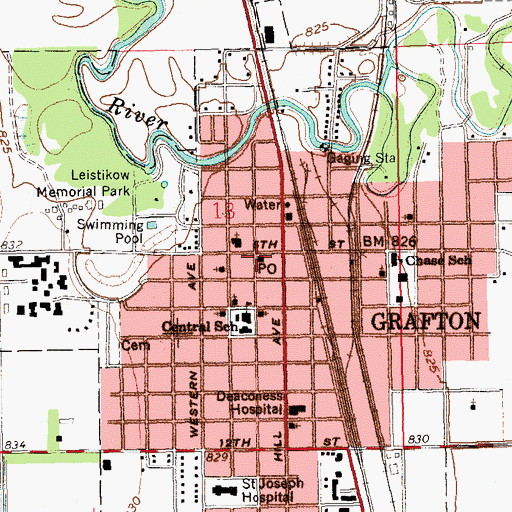 Topographic Map of Grafton Post Office, ND
