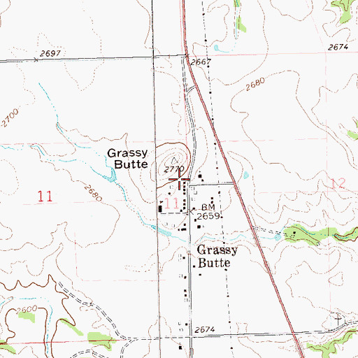 Topographic Map of Grassy Butte Post Office, ND