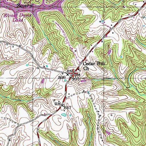 Topographic Map of Cedar Hill (historical), KY