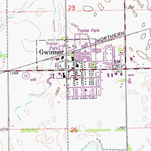 Topographic Map of Gwinner Post Office, ND