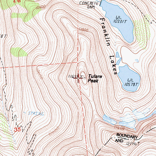 Topographic Map of Tulare Peak, CA