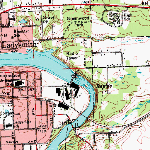 Topographic Map of Ladysmith Hydro Generating Station, WI