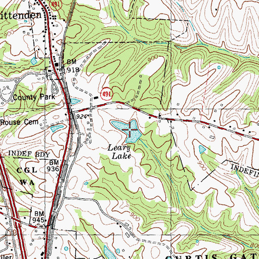 Topographic Map of Leary Lake, KY