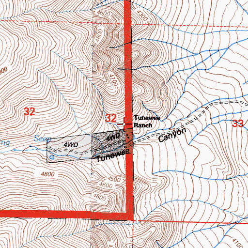 Topographic Map of Tunawee Ranch, CA