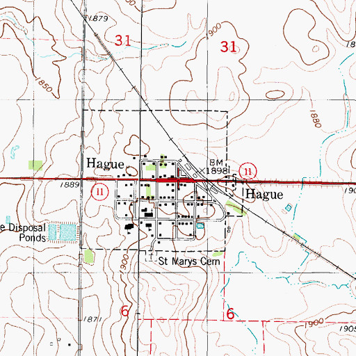 Topographic Map of Hague Post Office, ND