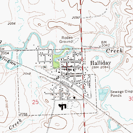 Topographic Map of Halliday Post Office, ND