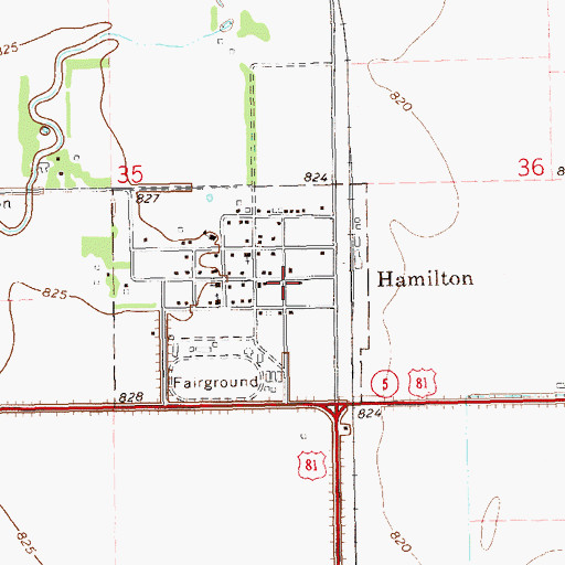 Topographic Map of Hamilton Post Office, ND