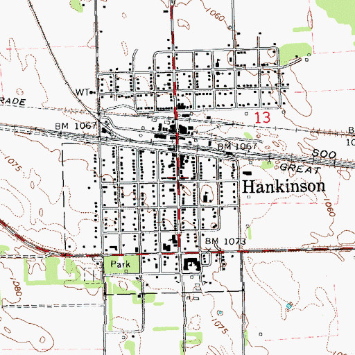 Topographic Map of Hankinson Post Office, ND