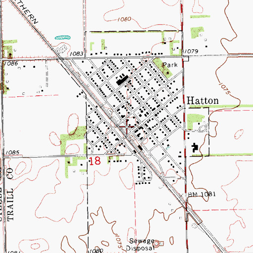 Topographic Map of Hatton Post Office, ND