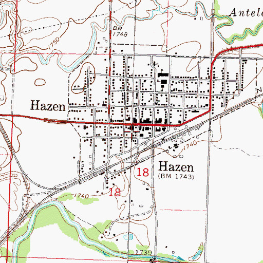 Topographic Map of Hazen Post Office, ND