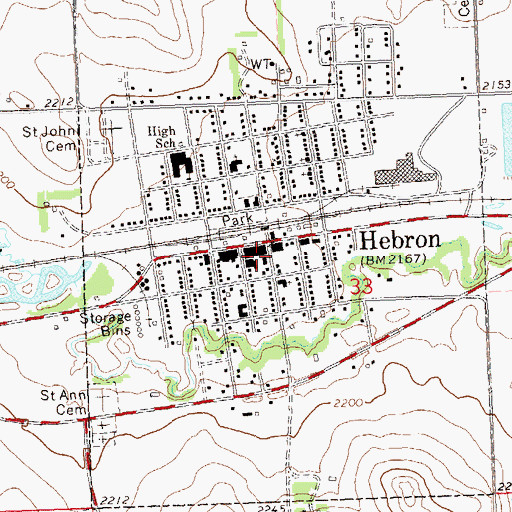 Topographic Map of Hebron Post Office, ND