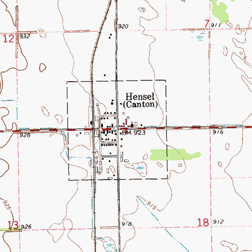 Topographic Map of Hensel Post Office, ND