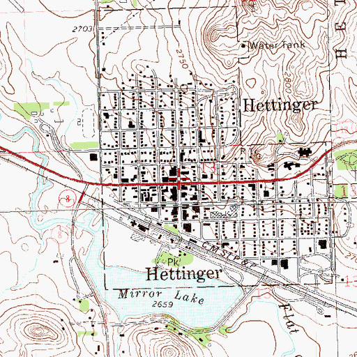 Topographic Map of Hettinger Post Office, ND