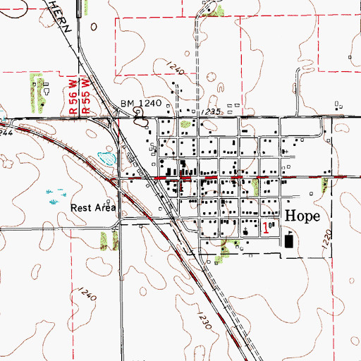 Topographic Map of Hope Post Office, ND