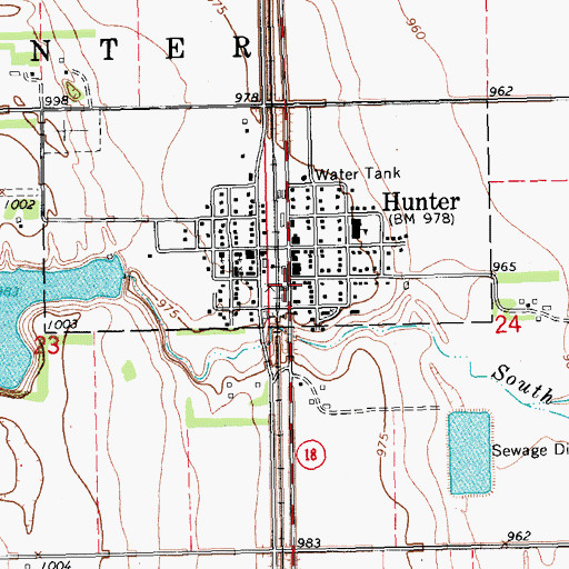 Topographic Map of Hunter Post Office, ND