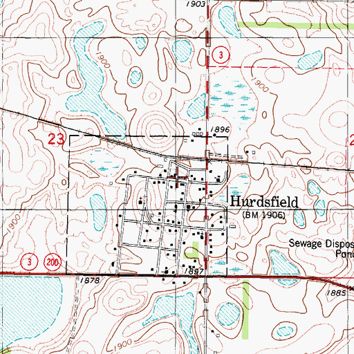 Topographic Map of Hurdsfield Post Office, ND