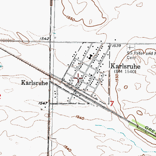 Topographic Map of Karlsruhe Post Office, ND