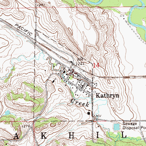 Topographic Map of Kathryn Post Office, ND