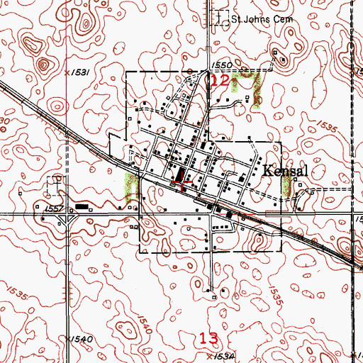 Topographic Map of Kensal Post Office, ND