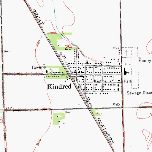 Topographic Map of Kindred Post Office, ND