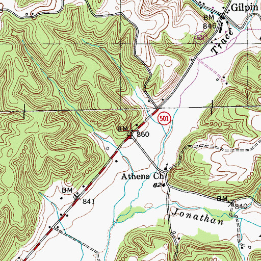 Topographic Map of Athens, KY