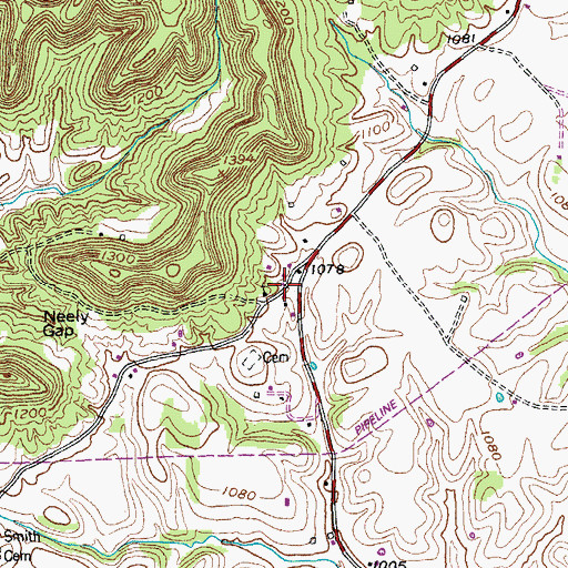 Topographic Map of Neelys Gap (historical), KY