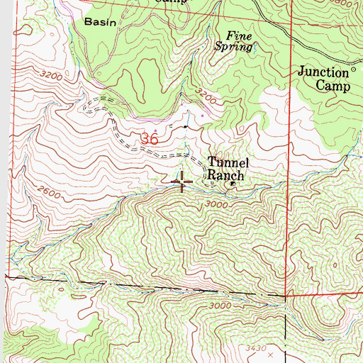 Topographic Map of Tunnel Ranch, CA