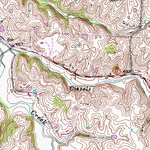 Topographic Map of Cissels Creek (historical), KY