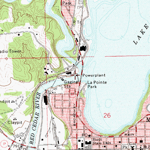 Topographic Map of Menomonie Hydro Generating Station, WI